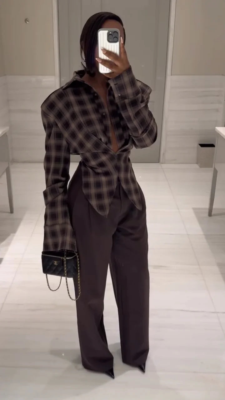Wrap Shirt - Chequered Espresso