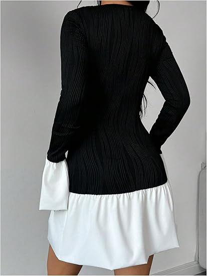 Women's Color Block Ruffle Bubble Dress