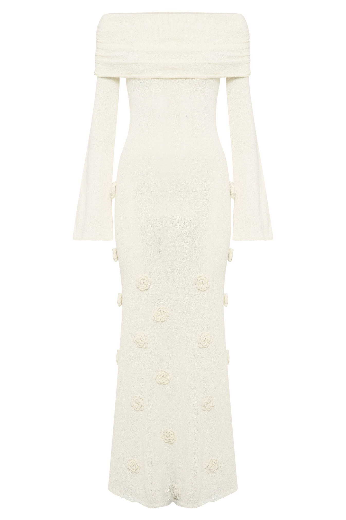 Off Shoulder Knit Rose Maxi Dress