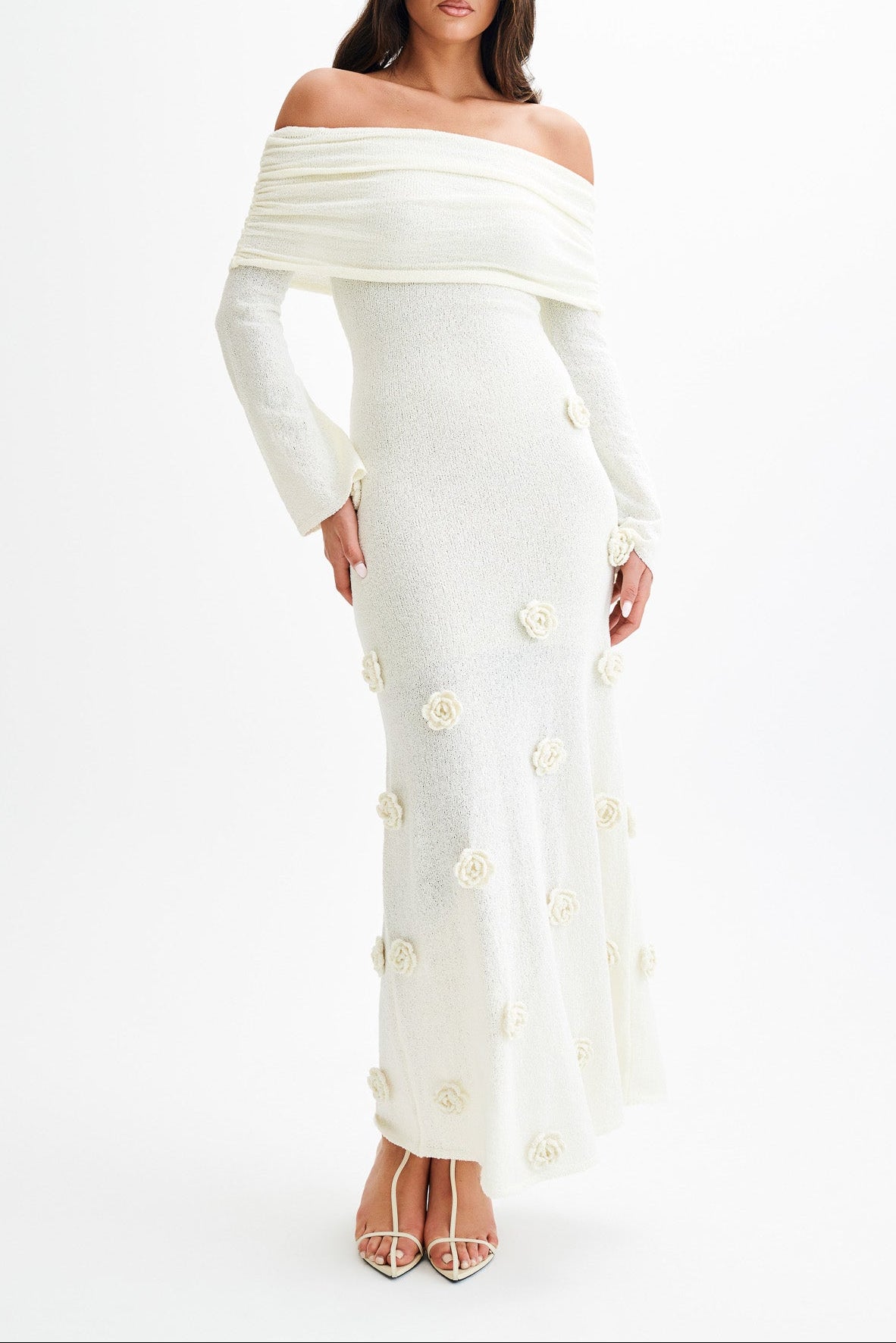 Off Shoulder Knit Rose Maxi Dress