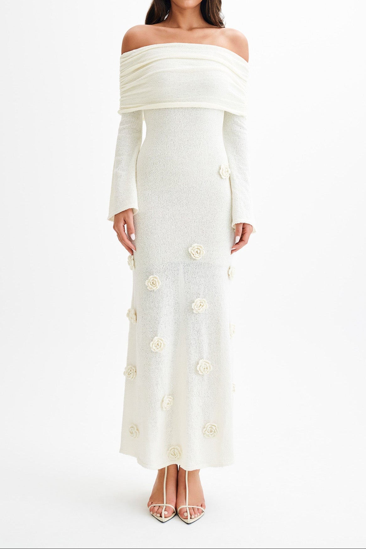 Off Shoulder Knit Rose Maxi Dress