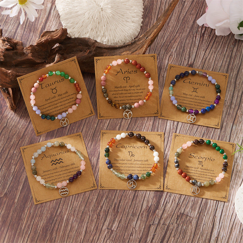 🎅Christmas Gift - Buy 1 Get 1 Free!!✨12 Zodiac Stone Beaded Bracelet with Astrological Sign Charm