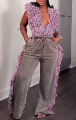 THE ONE WIDE LEG JOGGER WITHFRINGE & TOP
