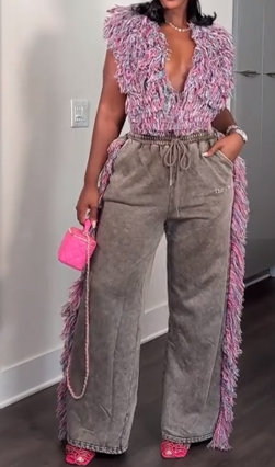 THE ONE WIDE LEG JOGGER WITHFRINGE & TOP