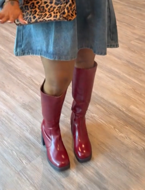 Dumjey Knee High Stretch Calf Boots